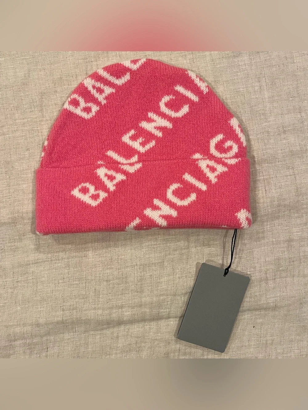 Balenciaga by Demna Wool All Over Knit Logo Beanie Hat
